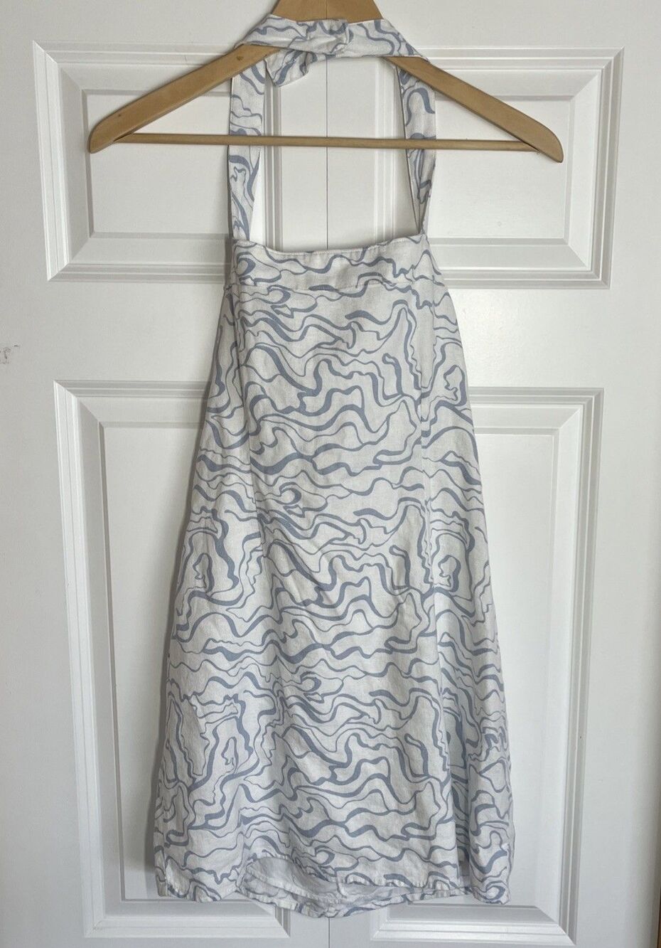 Abercrombie Fitch Halter Neck Mini Dress Swirl Print Blue White Linen Blend Sz M